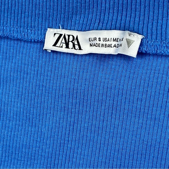 Zara Women’s High Waisted Ruched Rib Mini Blue Stretchy Skirt Size Small - Picture 11 of 16